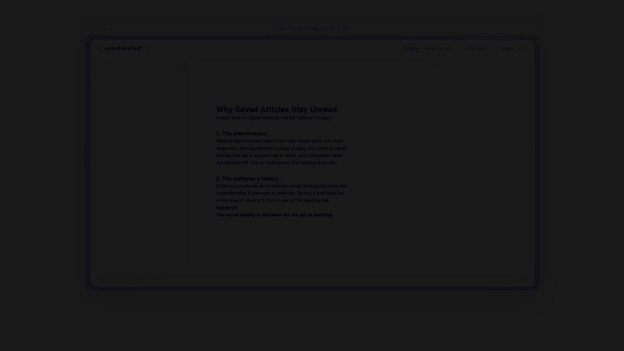 ThoughtDAG desktop overview: document questions, editable context edges, semantic zoom, backups, and Session Atlas for persistent project context