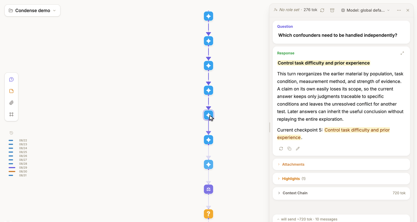 Highlighted text and the Highlights area in a real ThoughtDAG node panel